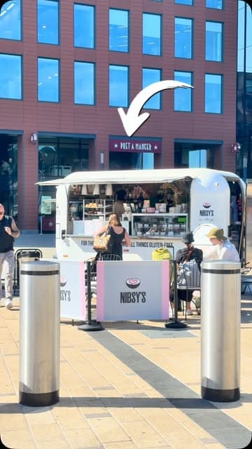 A creator visits Nibsy's, a 100% gluten-free food trailer located outside Reading Station, reviewing their toasties, sausage rolls, and tarts.
