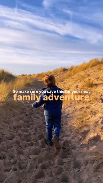 A travel guide video showcasing a family day out in North Wales, featuring Dyserth Waterfall and Talacre Beach. The video uses text overlays to guide the viewer through the locations, highlighting accessibility, activities, and the overall experience.
