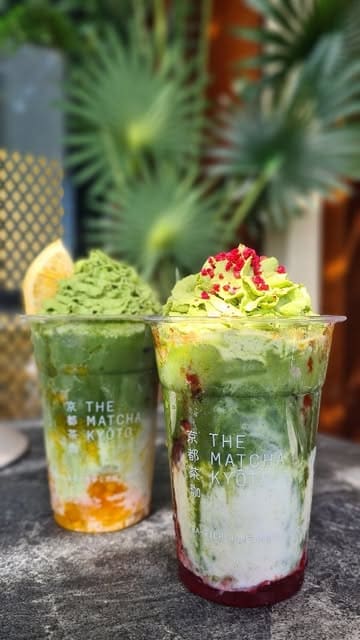 A short, montage-style video showcasing a Japanese brunch popup collaboration between Kyoto and Habbibi in Leeds, featuring close-ups of signature matcha drinks and Japanese-style sandwiches, alongside shots of the venue's interior.