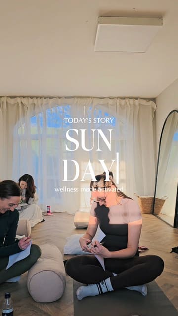 The video is a montage of a wellness event at a studio, featuring clips of Pilates, reiki, breathwork, and healthy refreshments. It uses a soft, calming aesthetic to showcase the space and the activities offered, aiming to promote the venue as a place for relaxation and reconnection.