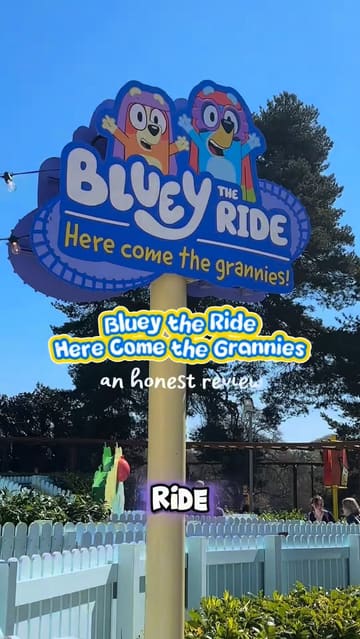 A family vlog reviewing the new 'Bluey the Ride' at Alton Towers, highlighting the theming, the ride experience, and the atmosphere in CBeebies Land.