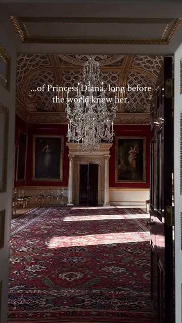 A montage of interior shots of Spencer House in London, featuring classical music and text overlays detailing its history as the ancestral home of the Spencer family.