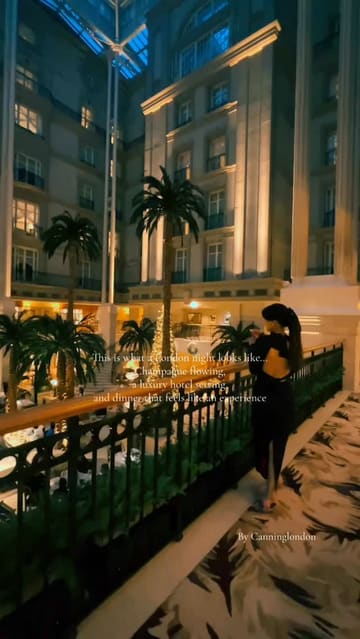 A high-end, cinematic montage showcasing a luxury hotel restaurant and bar in London. The video features elegant interiors, live entertainment, fine dining, and views of Tower Bridge, creating an aspirational atmosphere for a night out.