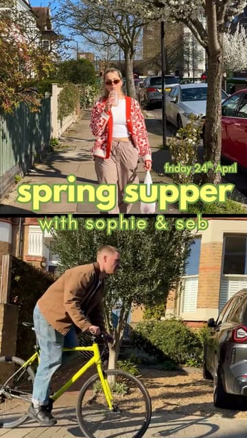 A promotional video for a supper club event featuring the two hosts, Sophie and Seb. The video uses a skit format to show the preparation process, including sourcing ingredients and assembling a focaccia dish, building anticipation for their upcoming event.
