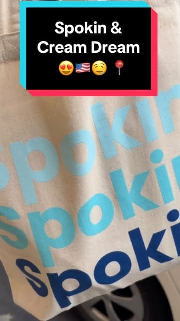 A sponsored vlog-style reel promoting the Spokin app and a visit to Cream Dream, a gluten-free and vegan bakery in London. The video features shots of the venue interior, various pastries, drinks, and the app interface, highlighting the accessibility of the venue for those with dietary restrictions.