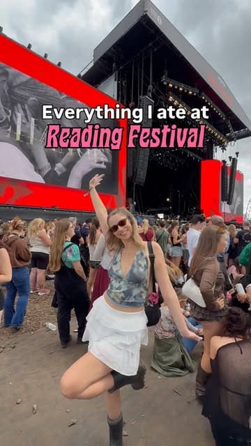 A fast-paced vlog documenting various vegan food options consumed by the creator while attending Reading Festival, featuring a mix of festival stalls and campsite snacks.