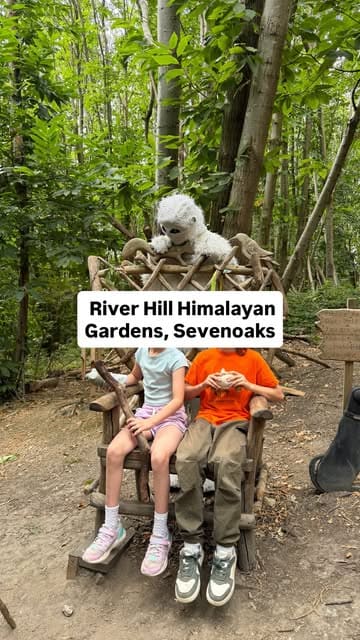 A family-focused vlog showcasing a day out at River Hill Himalayan Gardens in Sevenoaks, highlighting various activities like crafting, a maze, a marble run, and a yeti in the woods.