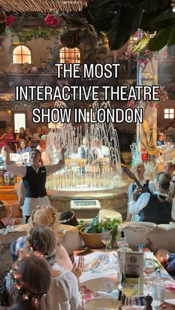 A montage of clips from the Mamma Mia! The Party immersive theatre experience at The O2 in London, showcasing the performers, the set, and the lively audience atmosphere.