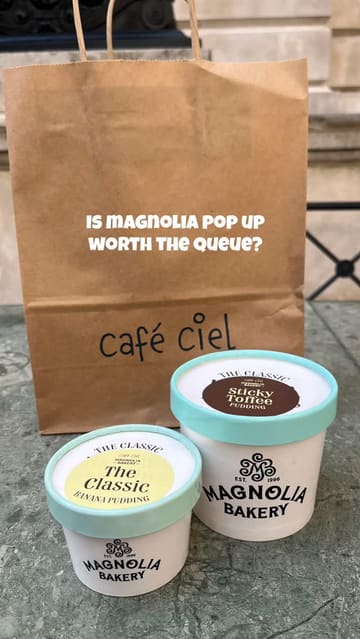 A short, honest review of the Magnolia Bakery pop-up in London. The creator documents their experience queuing for 30 minutes to try the famous banana pudding and a sticky toffee pudding, ultimately concluding that while the dessert is nostalgic and delicious, the queue and price point make it not worth the effort.