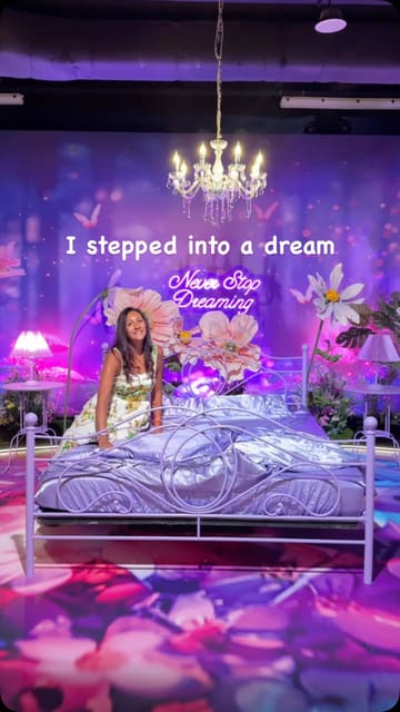 A montage showcasing various immersive, themed rooms at an experience venue in London, featuring the creator interacting with the installations.