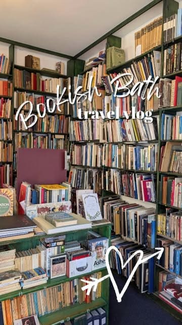 A travel vlog documenting a 'bookish weekend' in Bath, featuring visits to several independent bookshops, historical museums like No. 1 Royal Crescent and the House of Frankenstein, and dining spots including a hotel breakfast and an Italian restaurant.