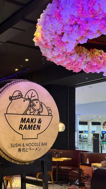 A short review-style video showcasing the food and interior of Maki & Ramen at the Metrocentre, highlighting the sushi, ramen, and unique decor.