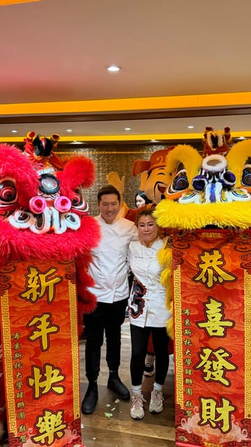 A recap of a Lunar New Year dining collaboration at the Celtic Manor Resort, featuring MasterChef personalities Ping Coombes and Larkin Cen. The video showcases the event atmosphere, including a traditional lion dance performance, table settings, and a multi-course Chinese-inspired menu.