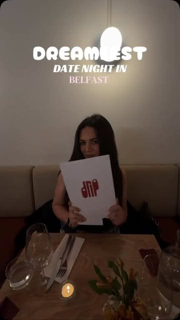 A video showcasing a date night experience at Drip on the Ormeau Road in Belfast, featuring various small plates, pasta dishes, cocktails, and desserts.