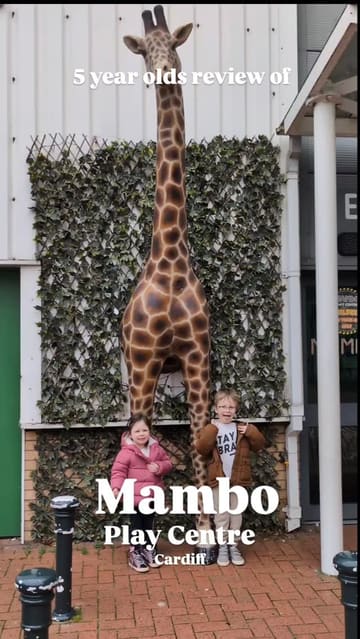 A video review of Mambo Play Centre in Cardiff, presented by two young children. The video features clips of the soft play area, slides, arcade games, and the food menu, providing a clear overview of the venue's offerings for families.