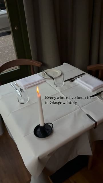 A montage video showcasing various hospitality venues in Glasgow, including restaurants, bakeries, and cafes. The video uses simple cuts to transition between different food items and venue interiors, with text overlays identifying each location.