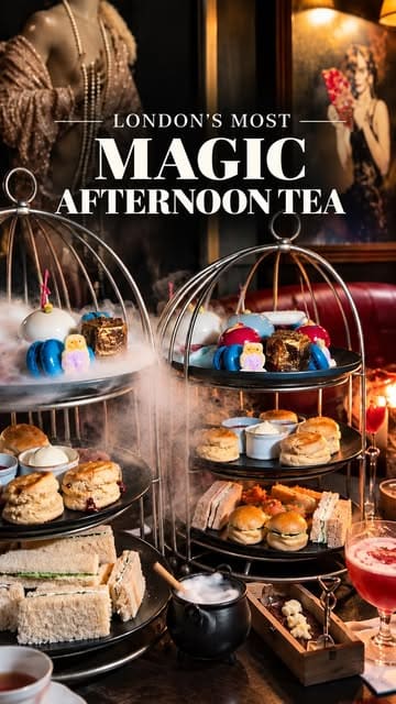 A short, polished video showcasing a 'magic' themed afternoon tea experience at Vintry & Mercer in London, featuring children interacting with the food and table-side magic tricks.