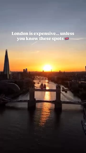 A listicle-style video showcasing various free tourist attractions and spots in London, set to music with text overlays.