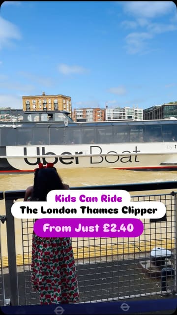 A short, montage-style video showcasing a family-friendly boat trip on the Thames Clippers in London, highlighting the affordability and the scenic views of iconic landmarks.