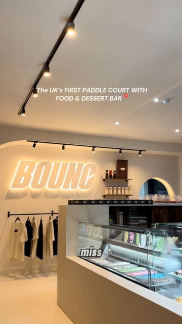 A promotional video for Bounc in Chorley, highlighting it as the UK's first Padel court featuring an integrated food and dessert bar. The video showcases the sports facilities, the dining area, and various food and dessert options.