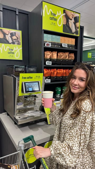 A creator visits a new Waitrose store to assemble a 'picky tea' (picnic-style dinner) using various deli and bakery items, highlighting the convenience and quality of the products, followed by a scene of enjoying the meal in a garden.