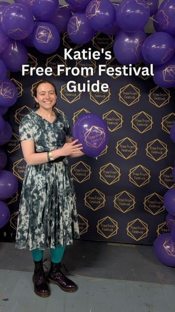 A vlog-style guide to the Free From Festival, featuring a creator walking through various stalls, sampling gluten-free and dairy-free food items, and highlighting activities like talks and bingo. The video provides tips for attendees, such as bringing a bag for purchases and arriving early.