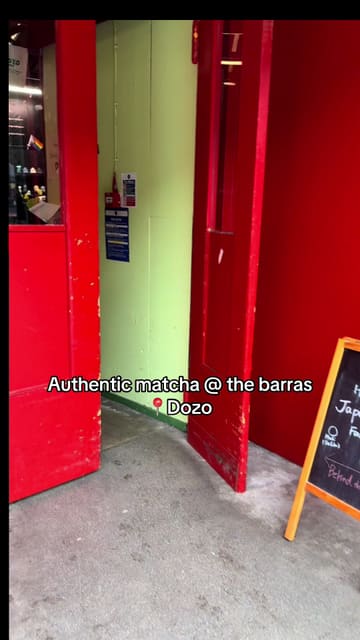 A short, handheld video showcasing a small Japanese stall at The Barras, featuring a variety of matcha drinks, cookies, onigiri, and other Japanese snacks. The video provides a clear view of the menu and the preparation of a matcha latte.