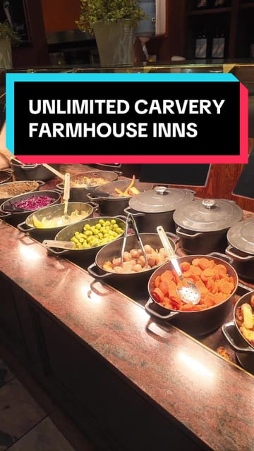A vlog-style review of an unlimited carvery at a Farmhouse Inn, featuring the food selection, the carving station, and the creator's honest feedback on the meal.
