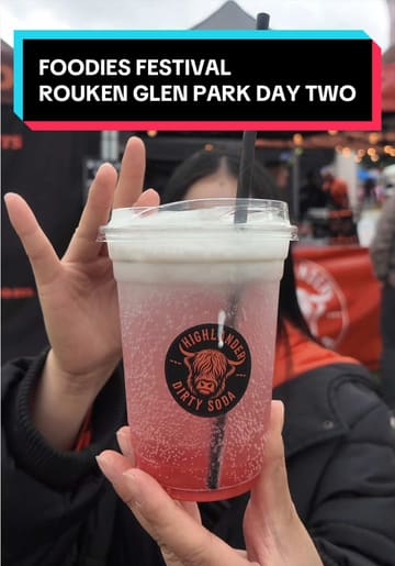 A vlog-style review of various food and drink vendors at the Foodies Festival in Rouken Glen Park, featuring taste tests of sodas, pasta, street food, and desserts.