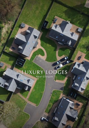A promotional video for Lowwood Lodges near Glasgow, showcasing the spacious, modern accommodation, the wood-fired hot tub, and a group birthday celebration.
