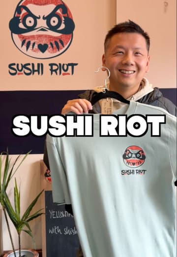 A couple visits 'Sushi Riot' in Glasgow, a Japanese street food takeaway with limited seating. The video features a tour of the shop, a look at the fresh sushi and hot food options, and the creators trying the food, highlighting the quality and affordability.