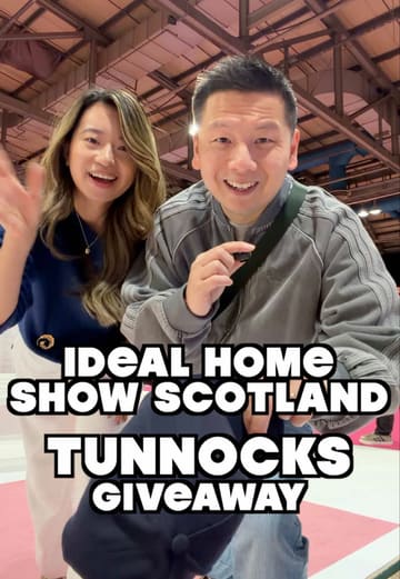 A promotional vlog featuring two creators visiting the Ideal Home Show at the SEC in Glasgow. The video highlights various aspects of the event, including home interiors, renovations, smart tech, garden displays, and a food and drink festival area. It also encourages viewers to visit the Tunnock's stand for merchandise.