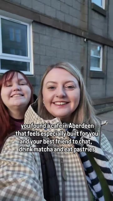 A short, personal vlog featuring two friends visiting a vegan cafe in Aberdeen. The video highlights the cozy interior, matcha drinks, and a selection of vegan pastries and brunch items, creating an inviting and relatable atmosphere for potential customers.
