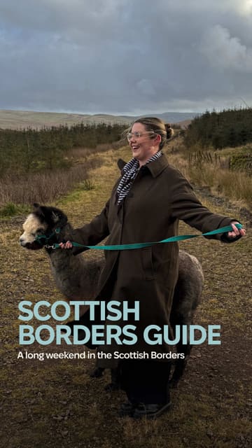 A fast-paced, vlog-style travel guide showcasing a weekend itinerary in the Scottish Borders. The video features a variety of local businesses, including cafes, restaurants, a unique accommodation, and an alpaca farm, providing a comprehensive look at the area's offerings.