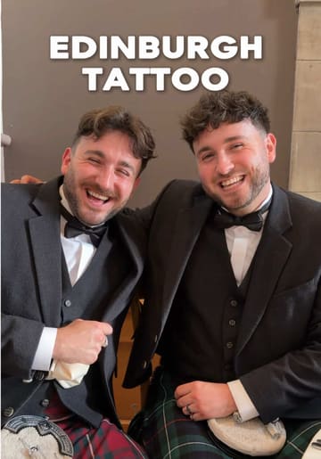 The video follows two creators as they attend the Edinburgh Tattoo Castle Experience, featuring after-hours access to the castle, a three-course meal, whisky tasting, and live bagpipe performances. The creators document their preparation, including kilt rental, and share their experience of the event.