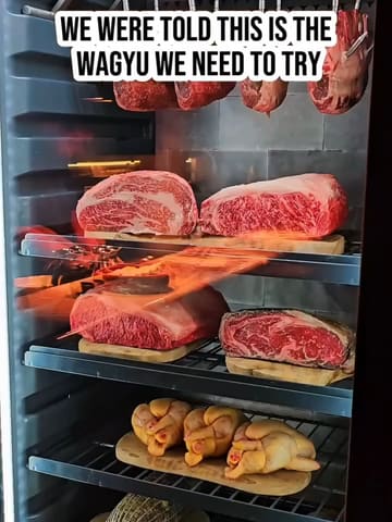 A review of Cona, a steakhouse in Manchester, featuring various dishes including wagyu carpaccio, rigatoni, steak, and braised beef.