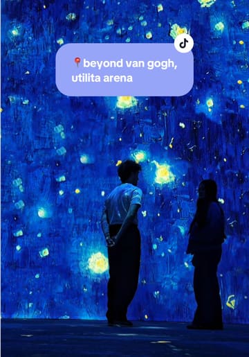 A promotional reel showcasing the 'Beyond Van Gogh' immersive art exhibition at the Utilita Arena in Newcastle, featuring projections of famous paintings and interactive photo opportunities.