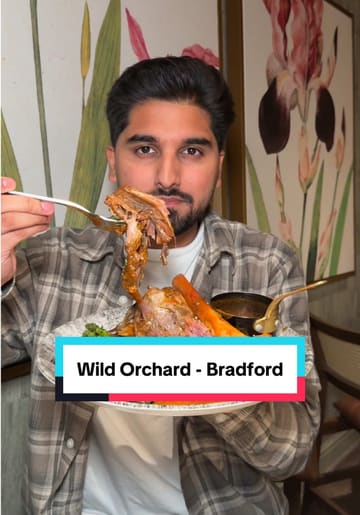 A video review of The Wild Orchard in Bradford, highlighting its halal fine dining offering. The creator showcases the interior, various dishes including lamb shank, a gourmet burger, and a surf and turf platter, and provides a positive recommendation.