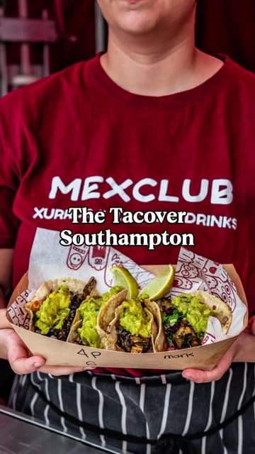 A promotional video for 'The Tacover' festival held at St Mary's Stadium, featuring a variety of Mexican street food, cocktails, live music, and entertainment like wrestling. The creator provides a review-style overview, highlighting the event's atmosphere and food offerings.