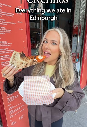 A fast-paced vlog-style listicle featuring a tour of various popular food and drink venues in Edinburgh, including a hog roast shop, a pizza place, an Italian restaurant, a gelato bar, a bakery, and a spot for a Sunday roast.