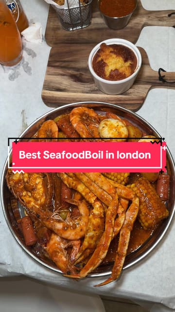A listicle-style review of three seafood boil venues in London, featuring the creator trying the food and describing the experience.