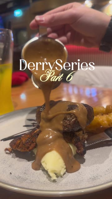 A short, punchy food review video featuring a variety of dishes including steak, Thai red curry, pasta, and a chocolate fudge brownie. The video uses a voiceover to describe the experience and highlights the versatility of the menu at 'The Branch'.