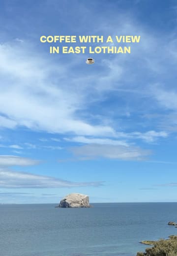 A short, fast-paced reel showcasing a visit to Drift Coffee in East Lothian, highlighting the scenic coastal location, the menu board, and the coffee experience.