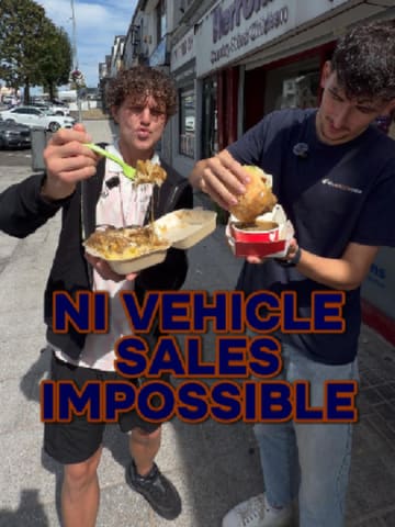 A high-energy, comedic skit featuring the NI Vehicle Sales team visiting Christopher Eats for a chicken burger, while also promoting their car dealership.