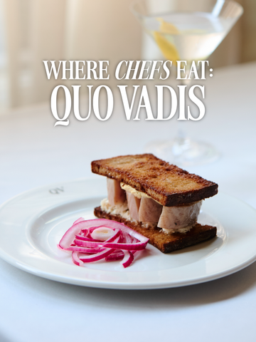A video featuring an interview with the owner of the historic London restaurant Quo Vadis, showcasing their signature dishes like the smoked eel sandwich and various puddings, while highlighting the venue's 100-year history and atmosphere.