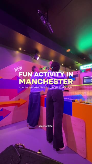 A short, energetic promotional video showcasing the interactive gaming experiences at Gameface in Manchester, highlighting the fun, competitive atmosphere suitable for groups and social outings.