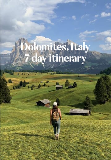 A comprehensive 7-day travel itinerary for the Dolomites, Italy, showcasing scenic landscapes, hiking trails, lakes, and hotel recommendations. The video uses a mix of drone and handheld footage to provide a visually immersive guide for travelers.