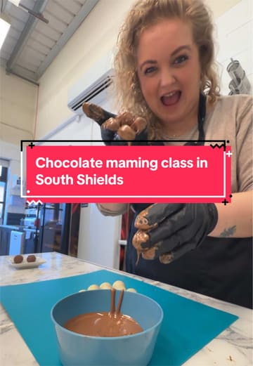 A vlog-style video documenting a chocolate-making class at The Canny Chocolate Company in South Shields. The creator participates in the workshop, interacts with the instructor, and showcases the process of creating truffles and Easter eggs, highlighting the fun and hands-on nature of the experience.