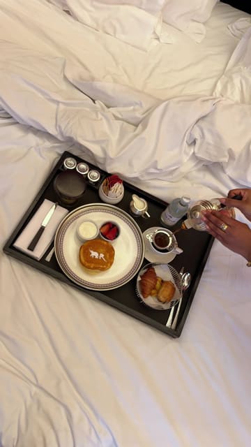 A short, aesthetic video showcasing a luxury hotel stay in London, featuring a room tour, breakfast in bed, and a relaxing morning routine.