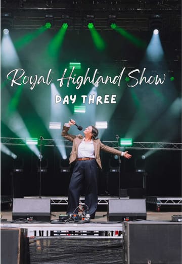 A day-in-the-life vlog covering the third day of the Royal Highland Show, featuring animal exhibits, shopping at the Holland Cooper boutique, interviews with festival performers, and food highlights like steak frites.